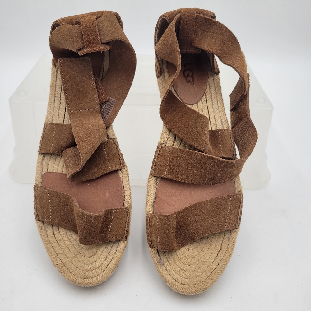 Ugg Mila Espadrille Gladiator Style Soft Suede Straps Brown Jute Wrapped Size 8